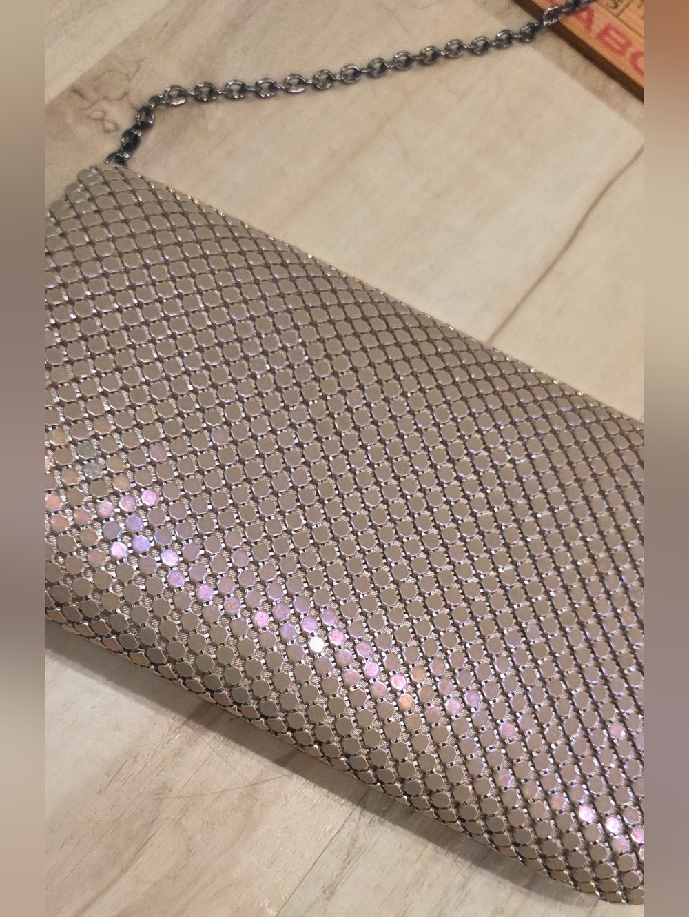 Jessica McClintock Taupe Sequined Chain Clutch - Picture 2 of 4